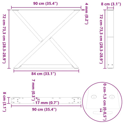 vidaXL Dining Table Legs 2 pcs Black 90x(72-73.3) cm Steel