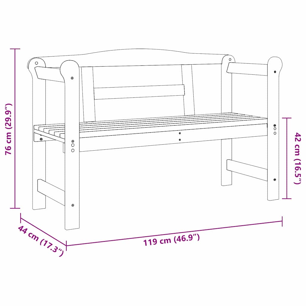 vidaXL Outdoor Bench Brown 119 x 44 x 76 cm Solid Pine Wood