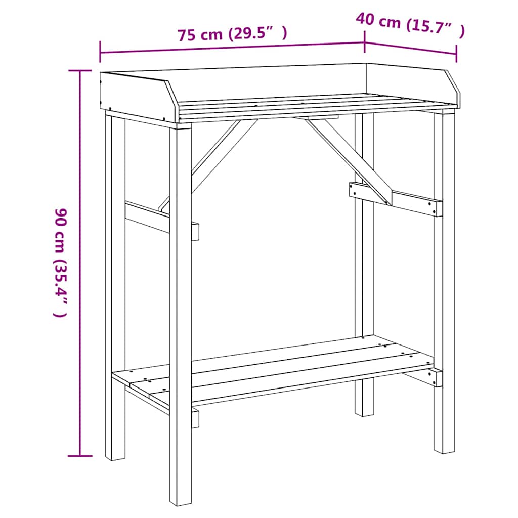 vidaXL Potting Table Natural 75 x 40 x 90 cm Solid pine wood