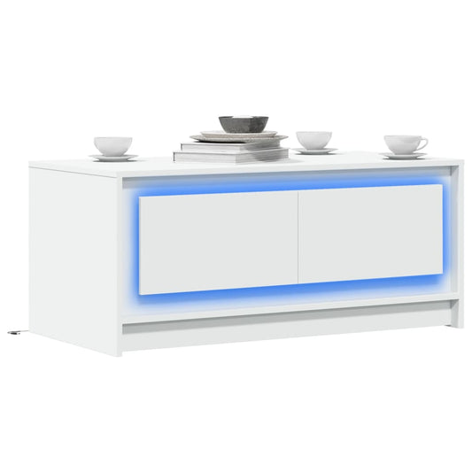 vidaXL Coffee Table with LED Lights White Engineered Wood