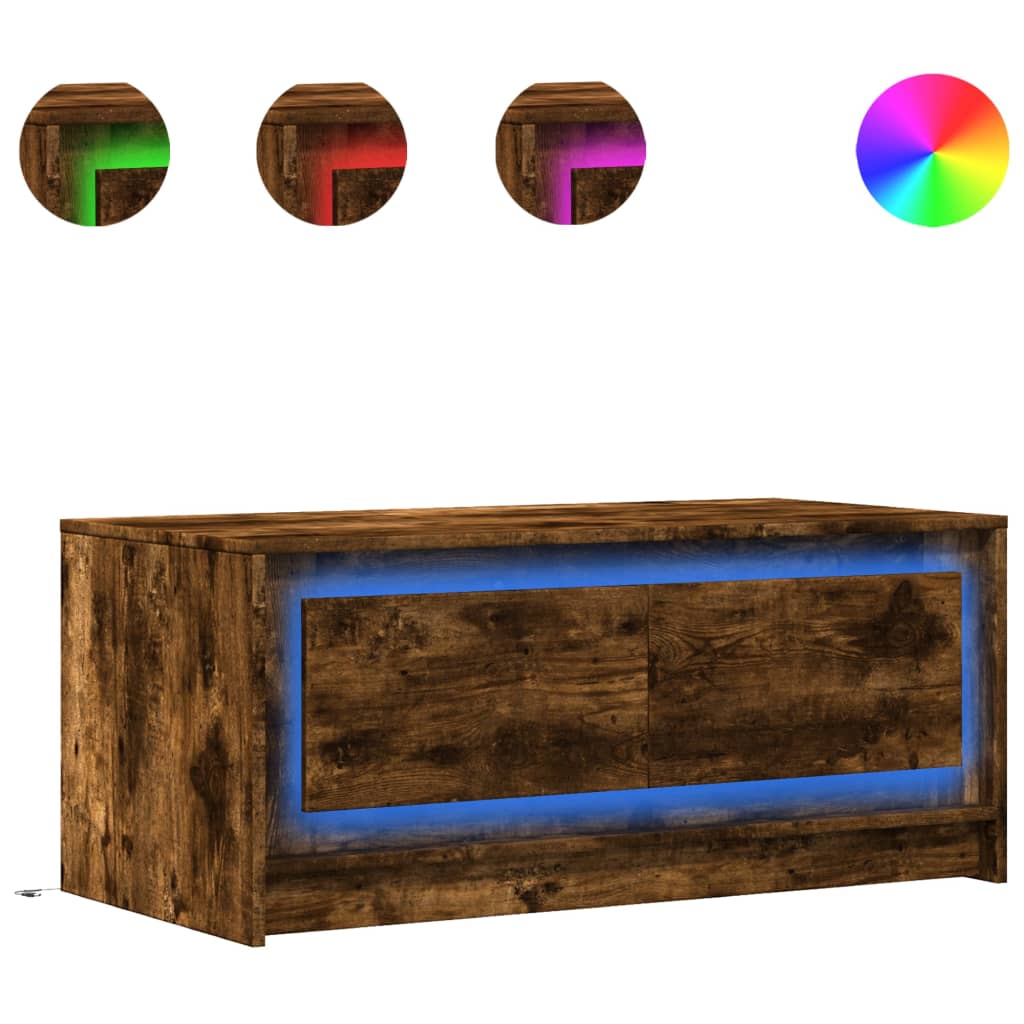 vidaXL Coffee Table with LED Lights Smoked Oak Engineered Wood