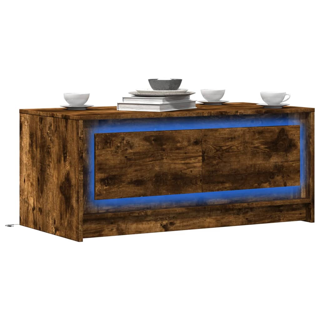 vidaXL Coffee Table with LED Lights Smoked Oak Engineered Wood