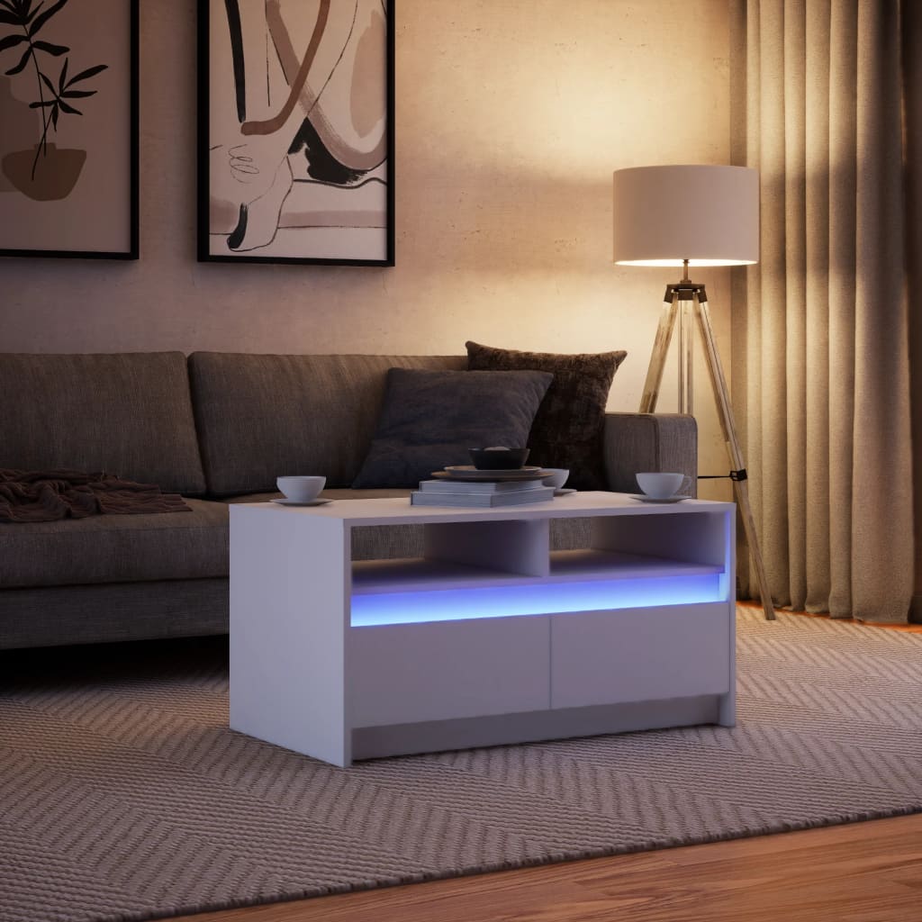 vidaXL Coffee Table with LED Lights White Engineered Wood