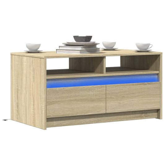 vidaXL Coffee Table with LED Lights Sonoma Oak Engineered Wood