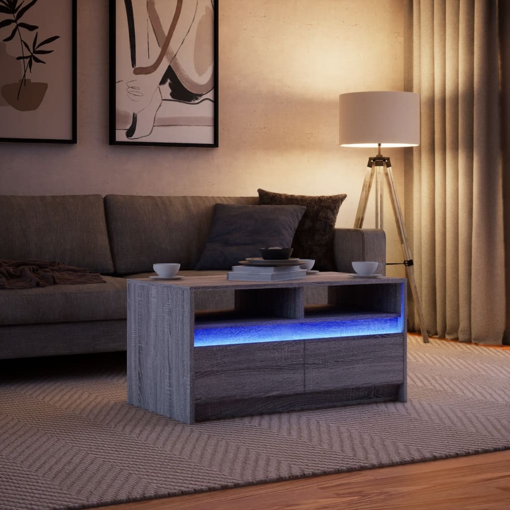 vidaXL Coffee Table with LED Lights Grey Sonoma Engineered Wood