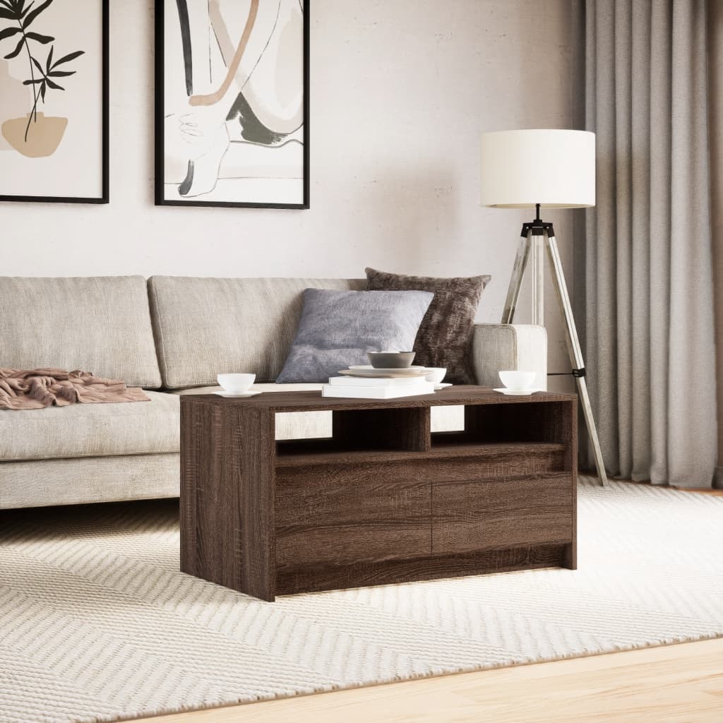 vidaXL Coffee Table with LED Lights Brown Oak Engineered Wood
