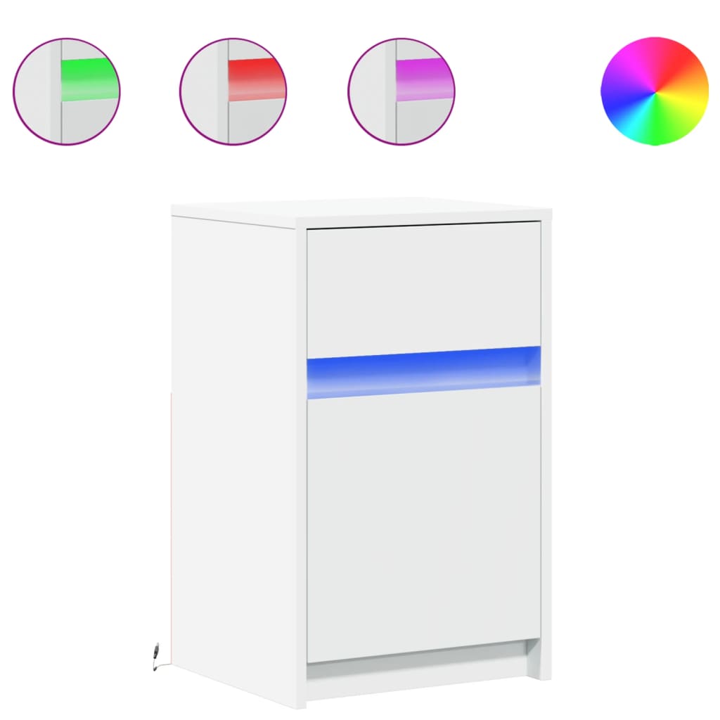 vidaXL Bedside Cabinet with LED Lights White Engineered Wood