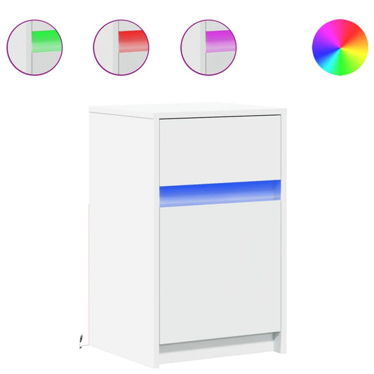 vidaXL Bedside Cabinet with LED Lights White Engineered Wood