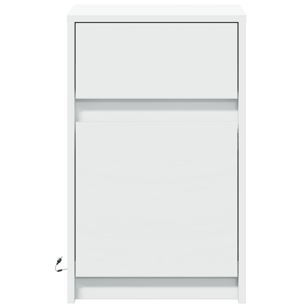 vidaXL Bedside Cabinet with LED Lights White Engineered Wood