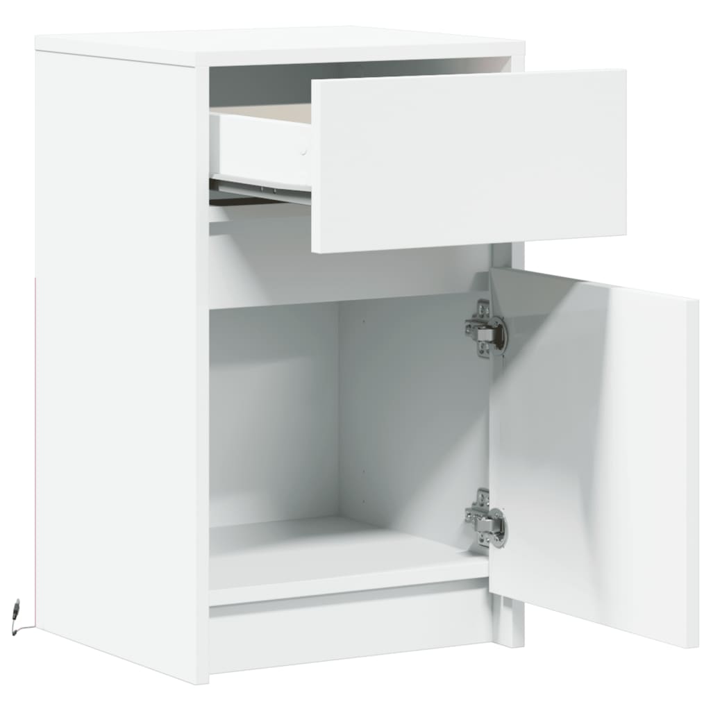vidaXL Bedside Cabinet with LED Lights White Engineered Wood
