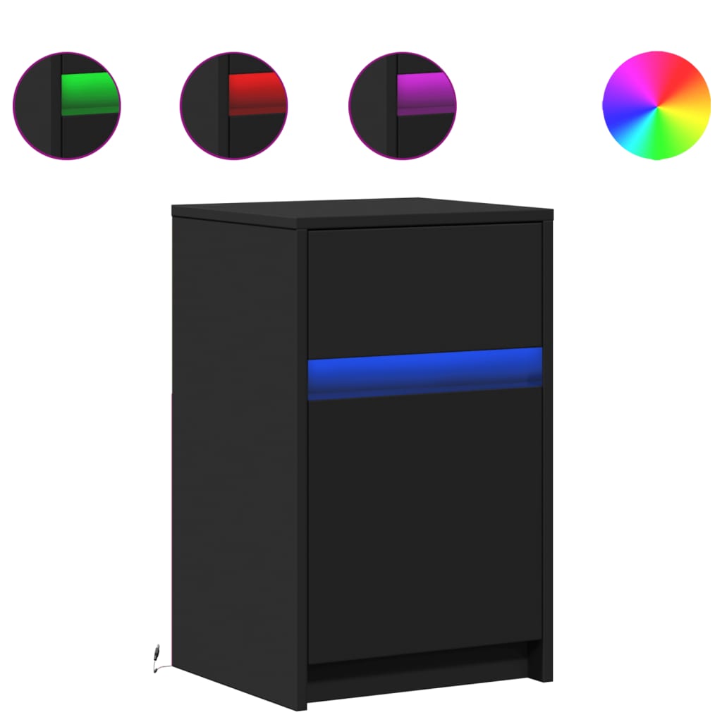 vidaXL Bedside Cabinet with LED Lights Black Engineered Wood