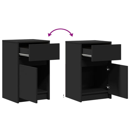 vidaXL Bedside Cabinet with LED Lights Black Engineered Wood
