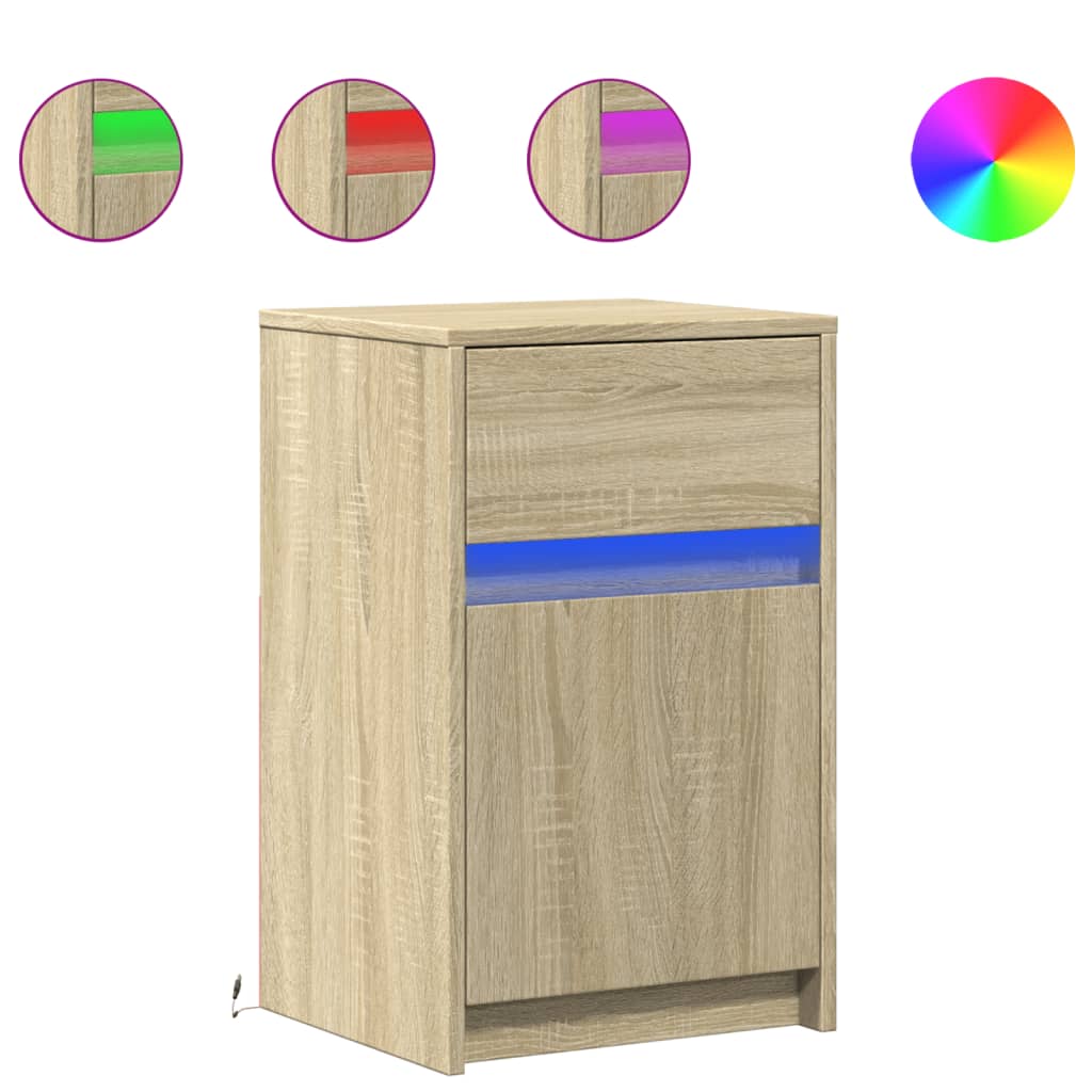 vidaXL Bedside Cabinets with LED Lights 2 pcs Sonoma Oak Engineered Wood
