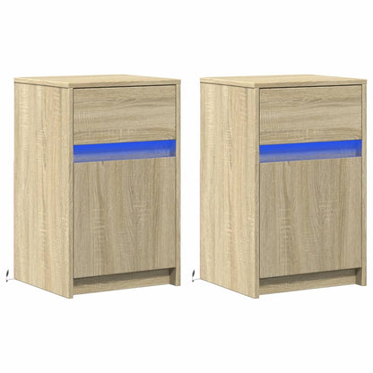 vidaXL Bedside Cabinets with LED Lights 2 pcs Sonoma Oak Engineered Wood