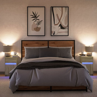 vidaXL Bedside Cabinets with LED Lights 2 pcs Sonoma Oak Engineered Wood