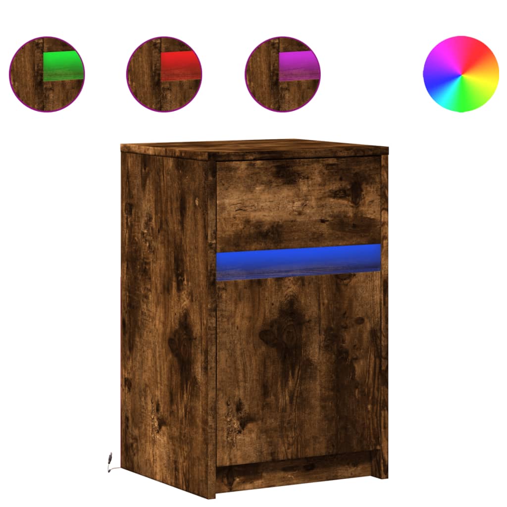 vidaXL Bedside Cabinet with LED Lights Smoked Oak Engineered Wood
