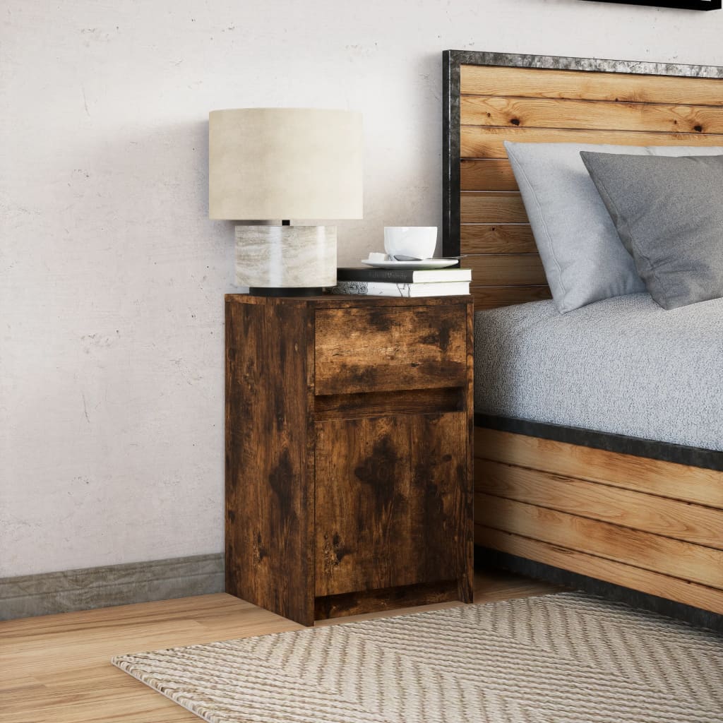 vidaXL Bedside Cabinet with LED Lights Smoked Oak Engineered Wood