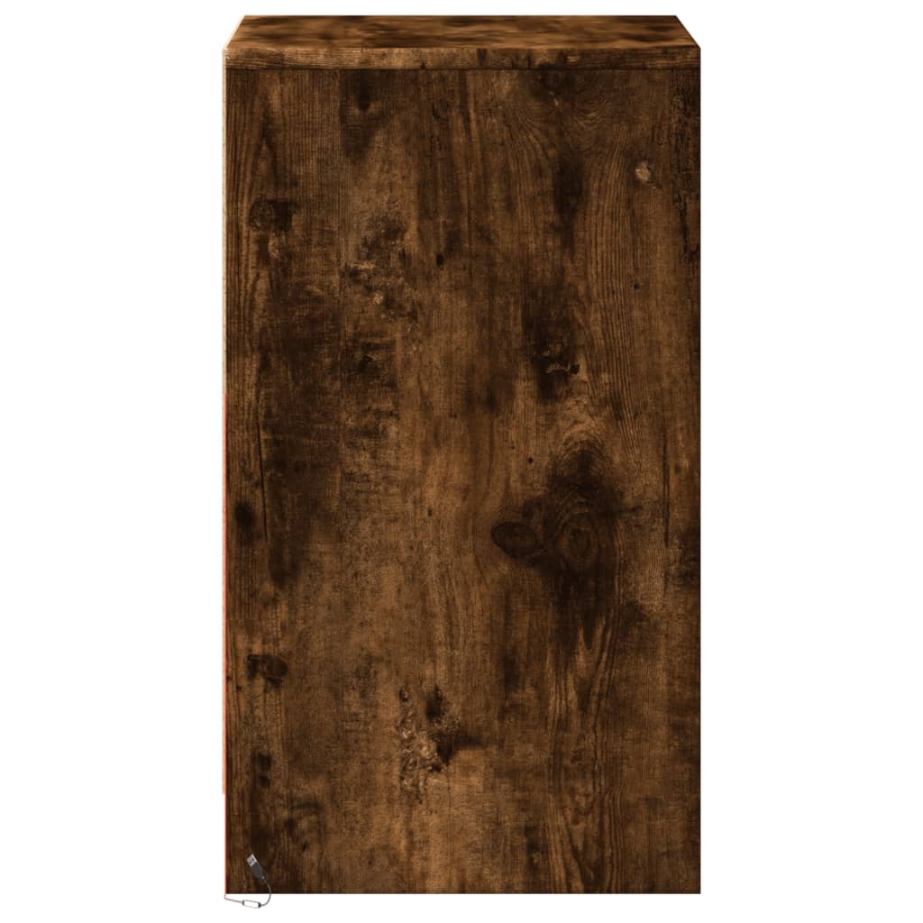 vidaXL Bedside Cabinet with LED Lights Smoked Oak Engineered Wood