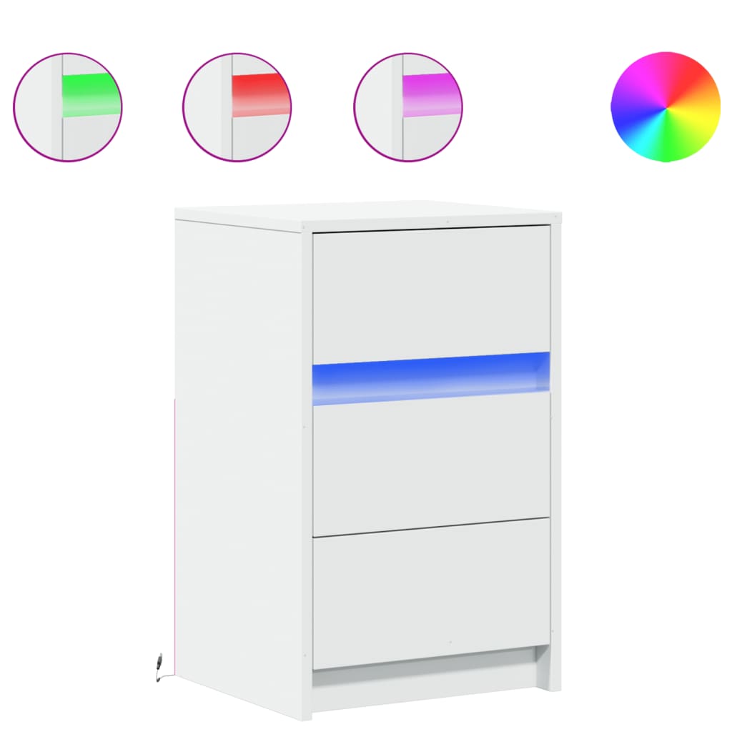 vidaXL Bedside Cabinet with LED Lights White Engineered Wood