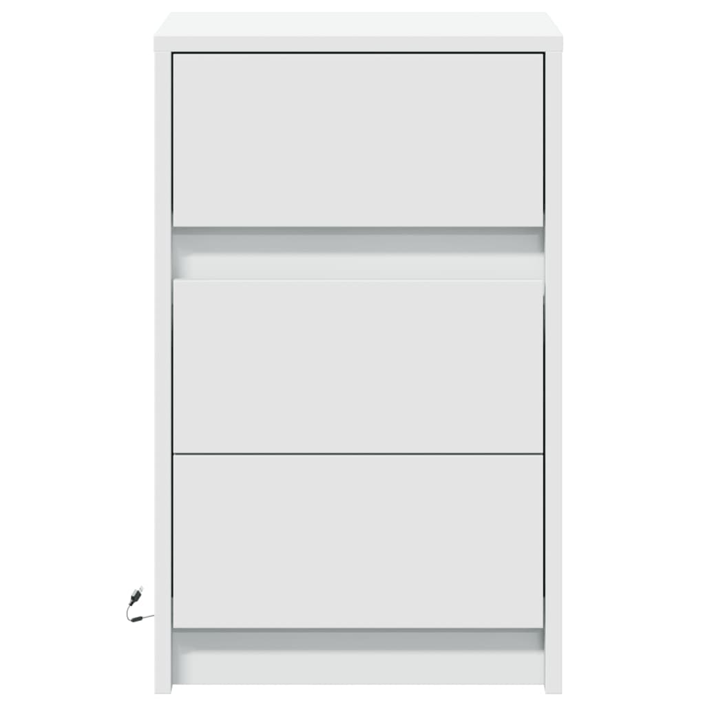 vidaXL Bedside Cabinet with LED Lights White Engineered Wood