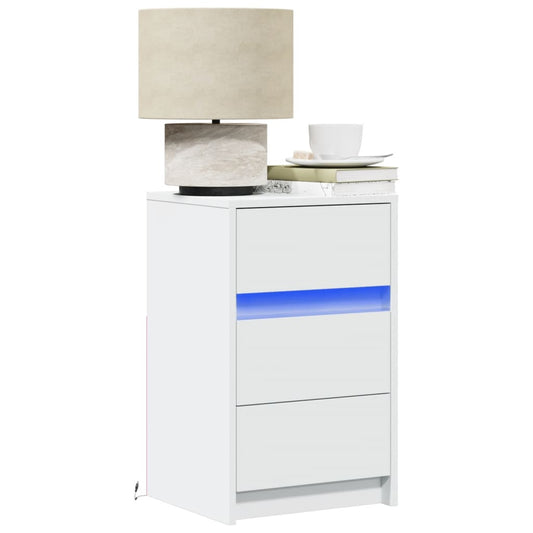vidaXL Bedside Cabinet with LED Lights White Engineered Wood