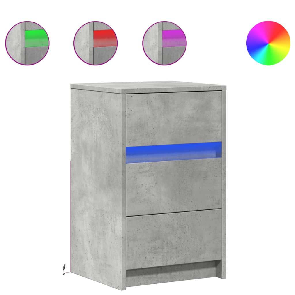 vidaXL Bedside Cabinet with LED Lights Concrete Grey Engineered Wood