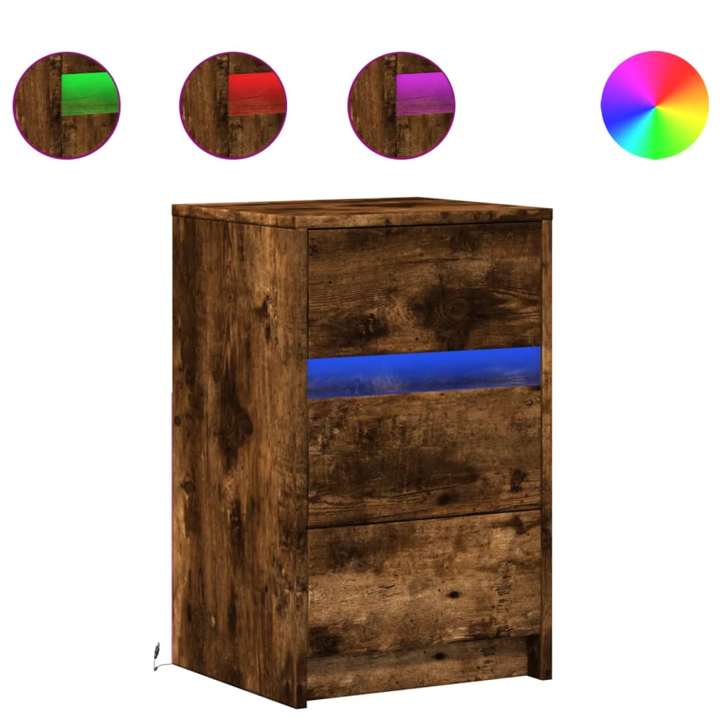 vidaXL Bedside Cabinet with LED Lights Smoked Oak Engineered Wood