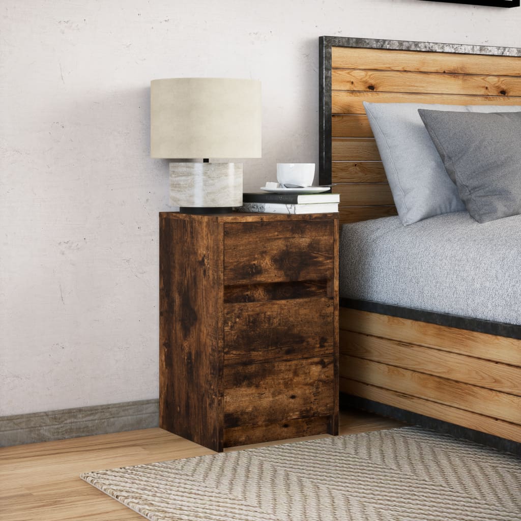 vidaXL Bedside Cabinet with LED Lights Smoked Oak Engineered Wood