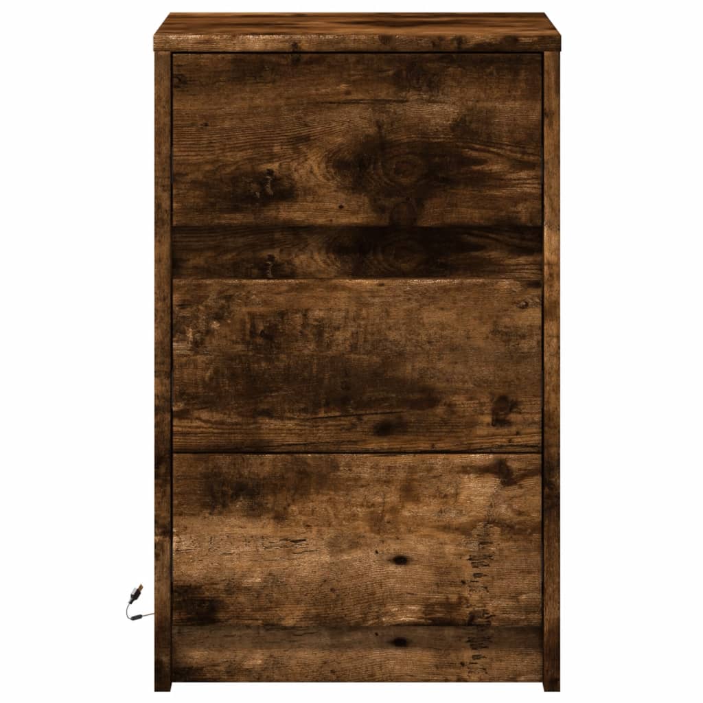 vidaXL Bedside Cabinet with LED Lights Smoked Oak Engineered Wood