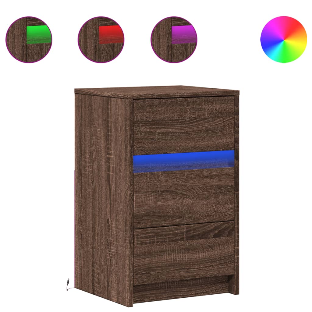 vidaXL Bedside Cabinet with LED Lights Brown Oak Engineered Wood