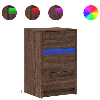 vidaXL Bedside Cabinet with LED Lights Brown Oak Engineered Wood