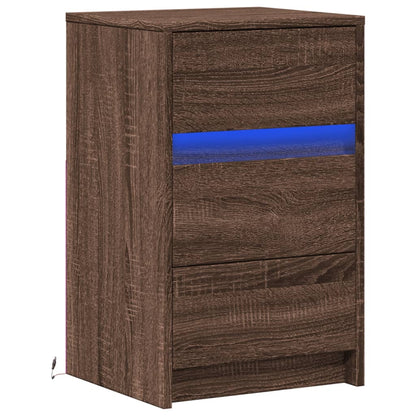 vidaXL Bedside Cabinet with LED Lights Brown Oak Engineered Wood