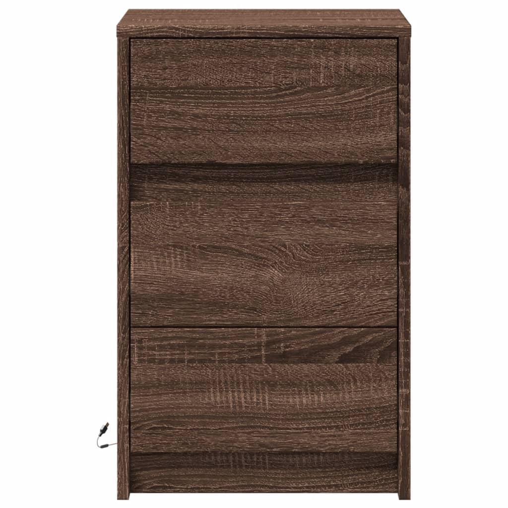 vidaXL Bedside Cabinet with LED Lights Brown Oak Engineered Wood