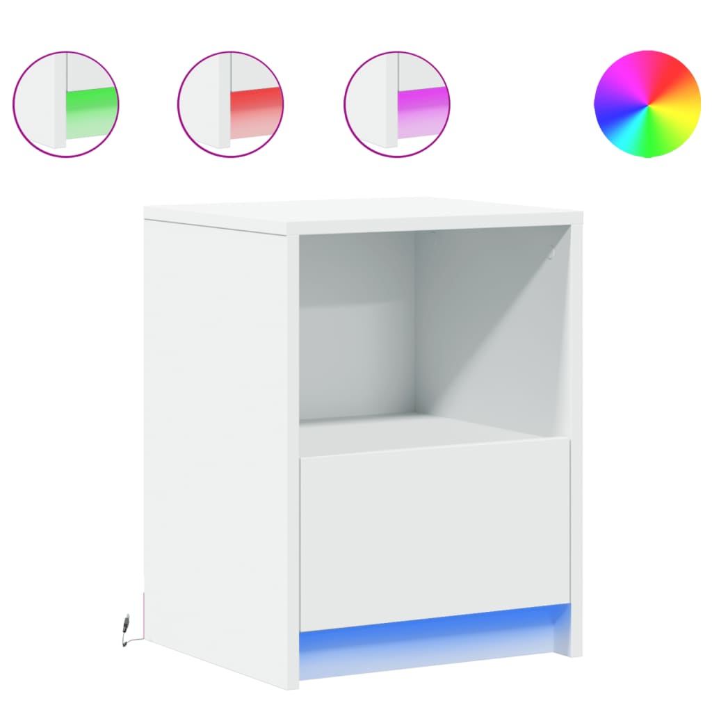 vidaXL Bedside Cabinets with LED Lights 2 pcs White Engineered Wood