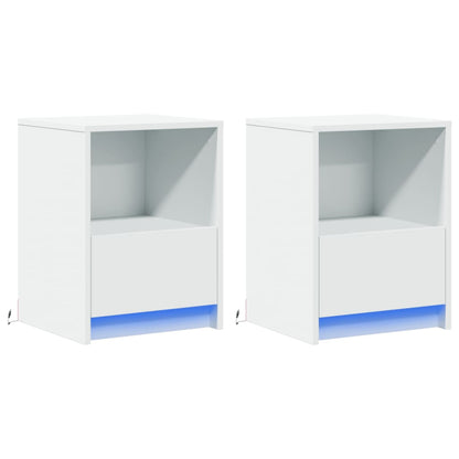 vidaXL Bedside Cabinets with LED Lights 2 pcs White Engineered Wood