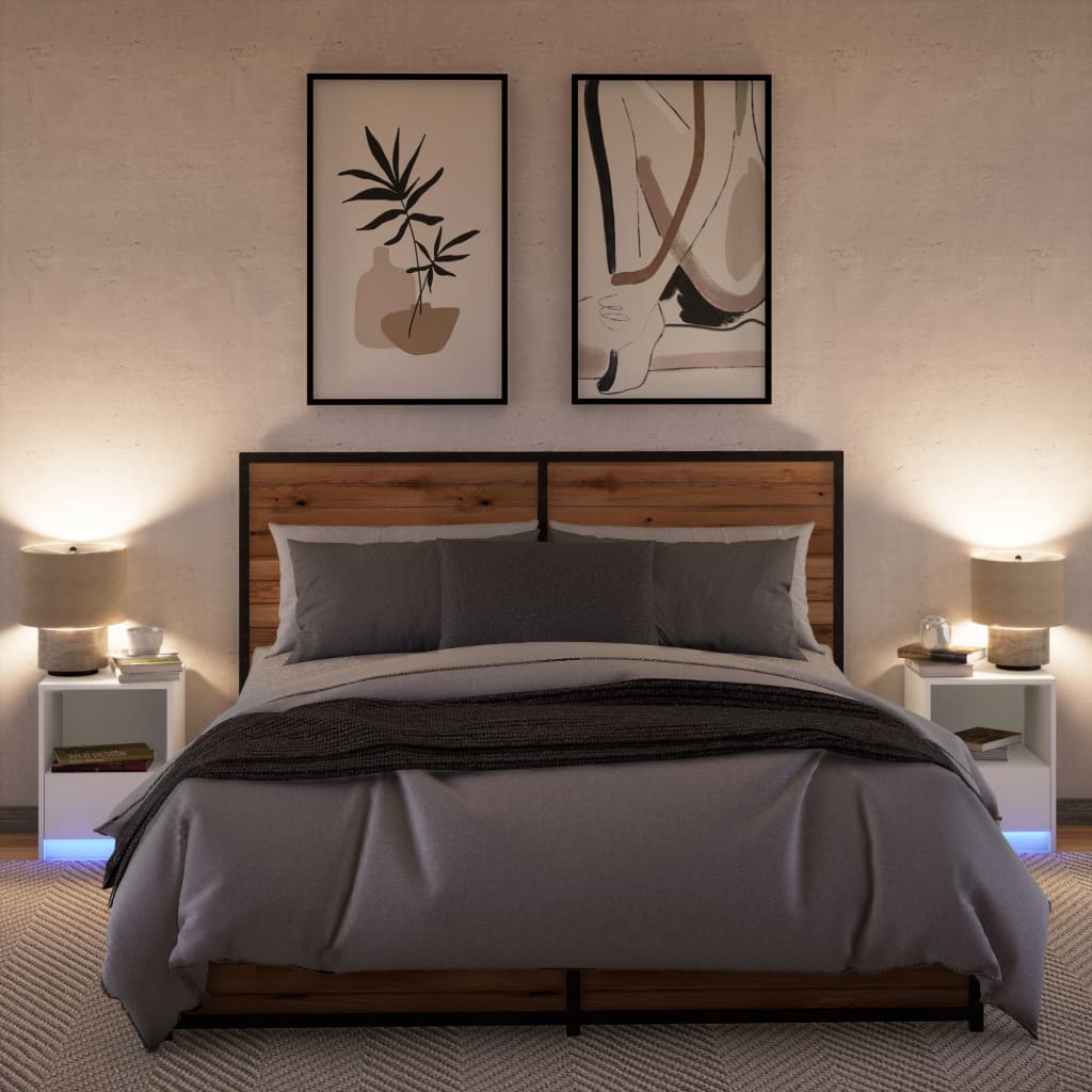 vidaXL Bedside Cabinets with LED Lights 2 pcs White Engineered Wood
