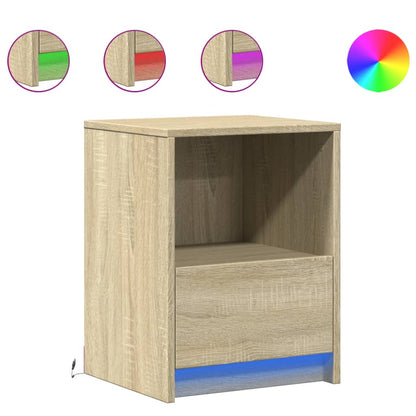 vidaXL Bedside Cabinet with LED Lights Sonoma Oak Engineered Wood