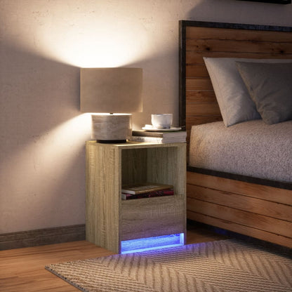 vidaXL Bedside Cabinet with LED Lights Sonoma Oak Engineered Wood