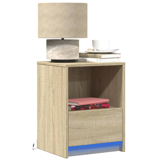 vidaXL Bedside Cabinet with LED Lights Sonoma Oak Engineered Wood