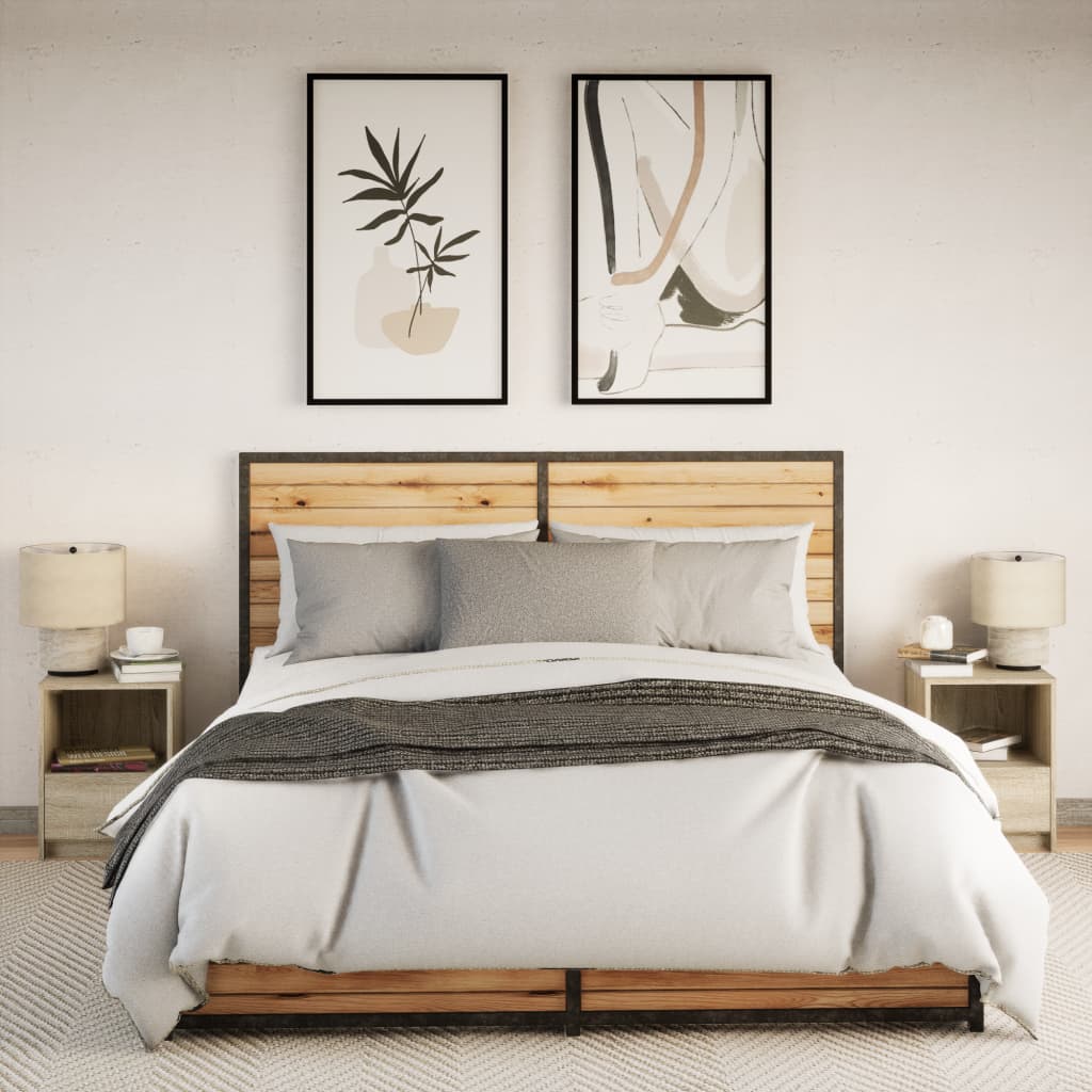 vidaXL Bedside Cabinets with LED Lights 2 pcs Sonoma Oak Engineered Wood
