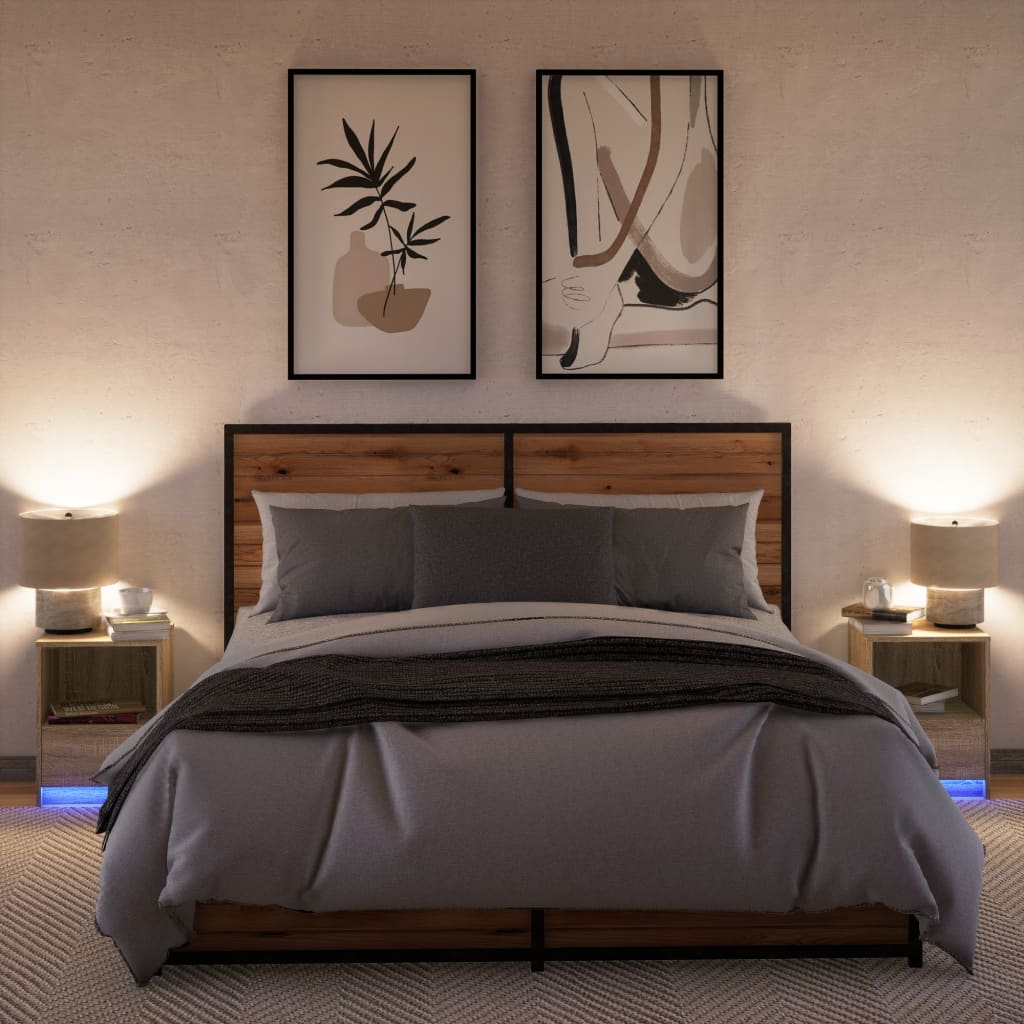vidaXL Bedside Cabinets with LED Lights 2 pcs Sonoma Oak Engineered Wood
