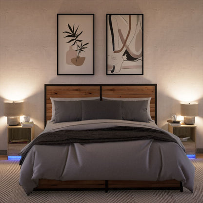 vidaXL Bedside Cabinets with LED Lights 2 pcs Sonoma Oak Engineered Wood