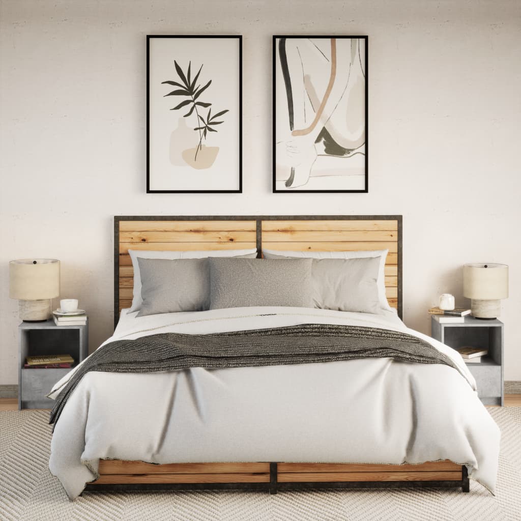 vidaXL Bedside Cabinets with LED Lights 2 pcs Concrete Grey Engineered Wood