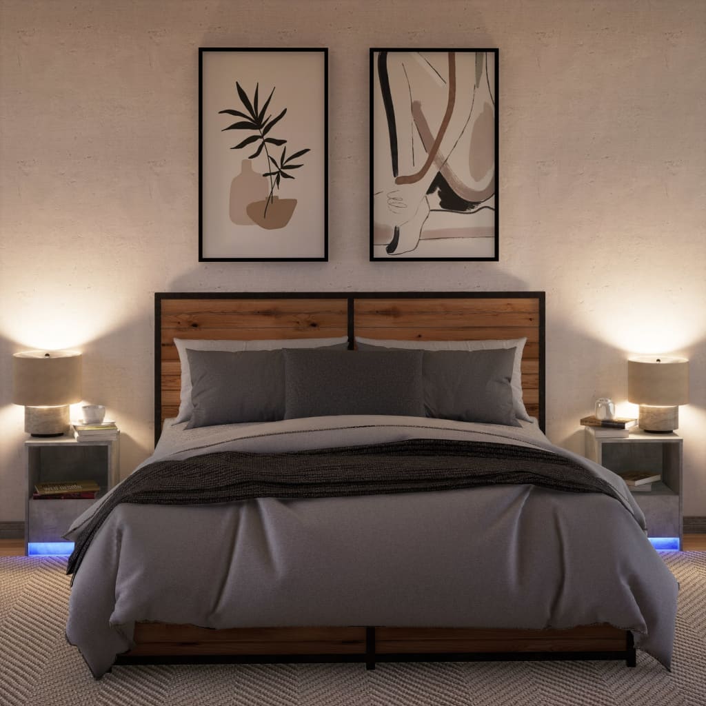 vidaXL Bedside Cabinets with LED Lights 2 pcs Concrete Grey Engineered Wood