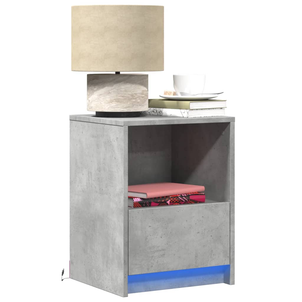 vidaXL Bedside Cabinets with LED Lights 2 pcs Concrete Grey Engineered Wood