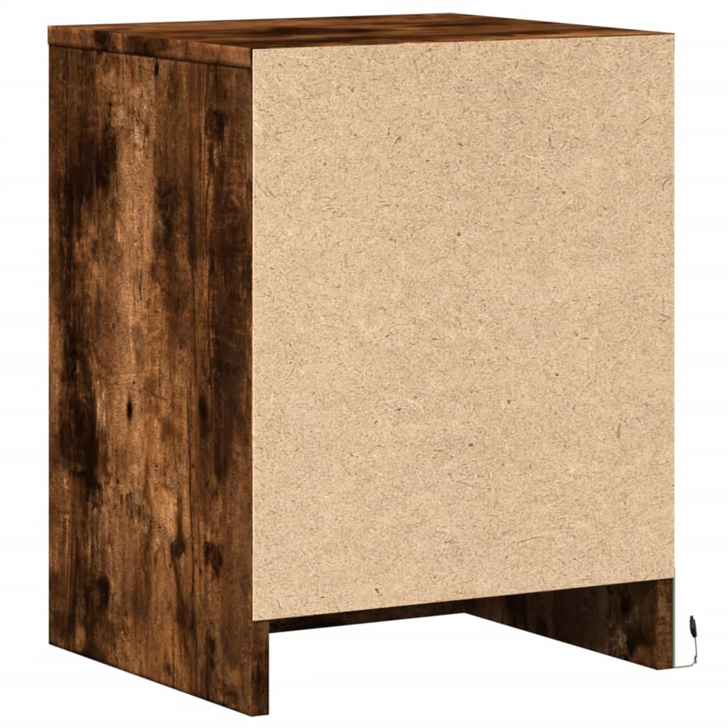 vidaXL Bedside Cabinet with LED Lights Smoked Oak Engineered Wood