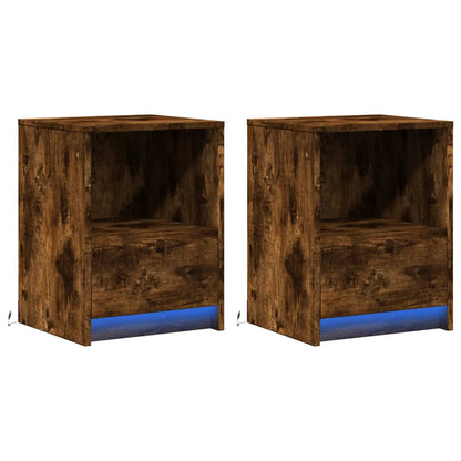 vidaXL Bedside Cabinets with LED Lights 2 pcs Smoked Oak Engineered Wood