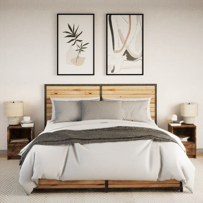 vidaXL Bedside Cabinets with LED Lights 2 pcs Smoked Oak Engineered Wood