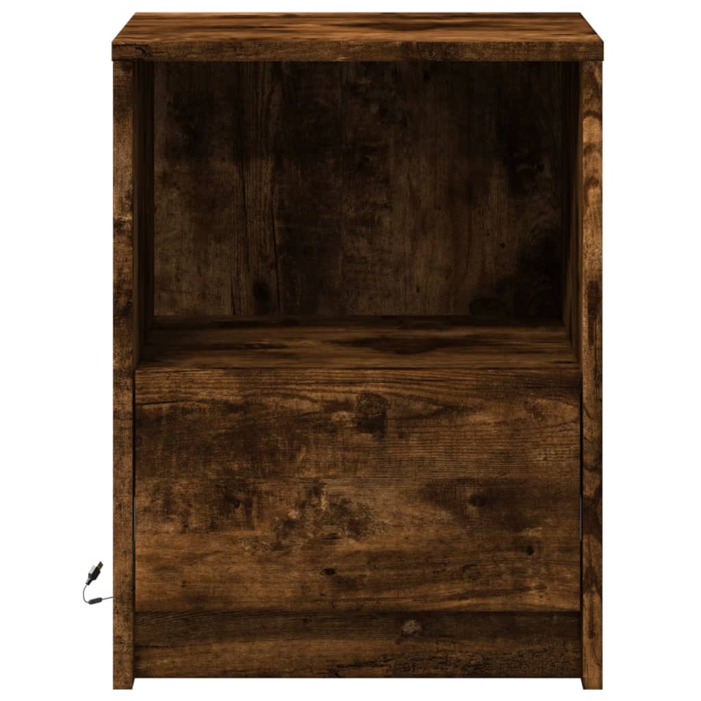 vidaXL Bedside Cabinets with LED Lights 2 pcs Smoked Oak Engineered Wood