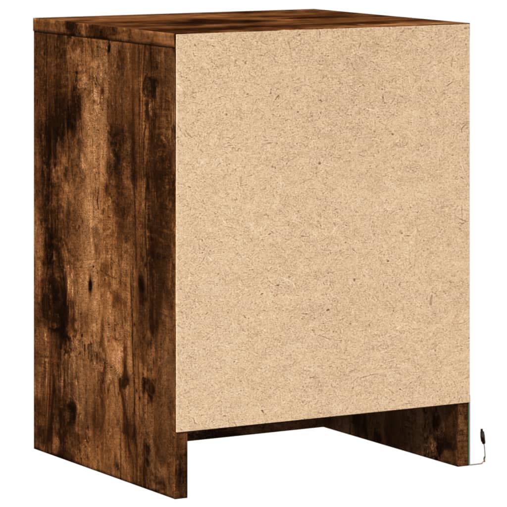 vidaXL Bedside Cabinets with LED Lights 2 pcs Smoked Oak Engineered Wood